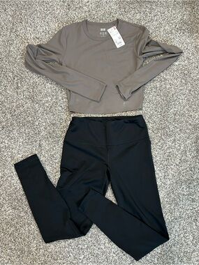 Workout outfit Size XS / AIRism Women's Cropped T-Shirt and black pants